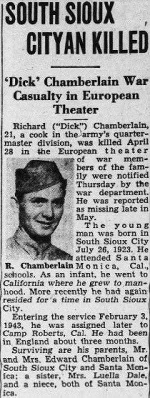 Article published in the Sioux City Journal, Saturday, 12 August 1944.