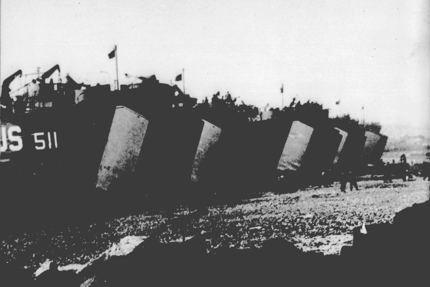 USS LST511 on the beaches at Le Havre, France 1944.