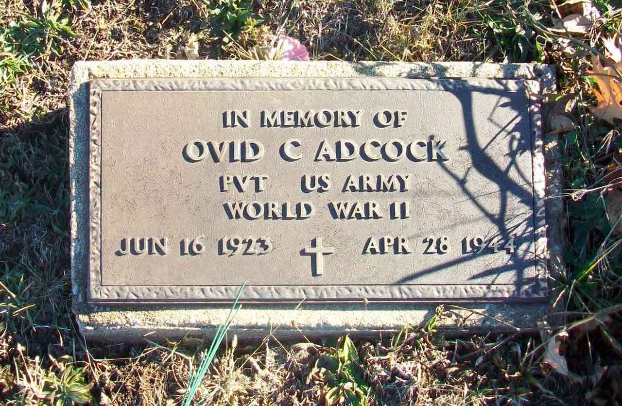 Private Ovid Adcock Memorial Plaque