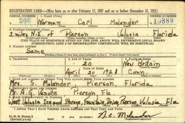 Norman Carl Molander interment form