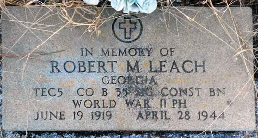 Robert M. Leach memorial stone in Odom Cemetery, Rockledge, Laurens County, Georgia, USA image.